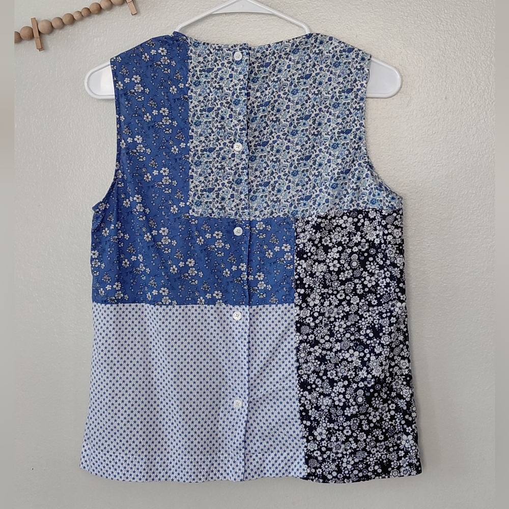 Equipment Reagan Patchwork Pattern Sleeveless Tan… - image 2